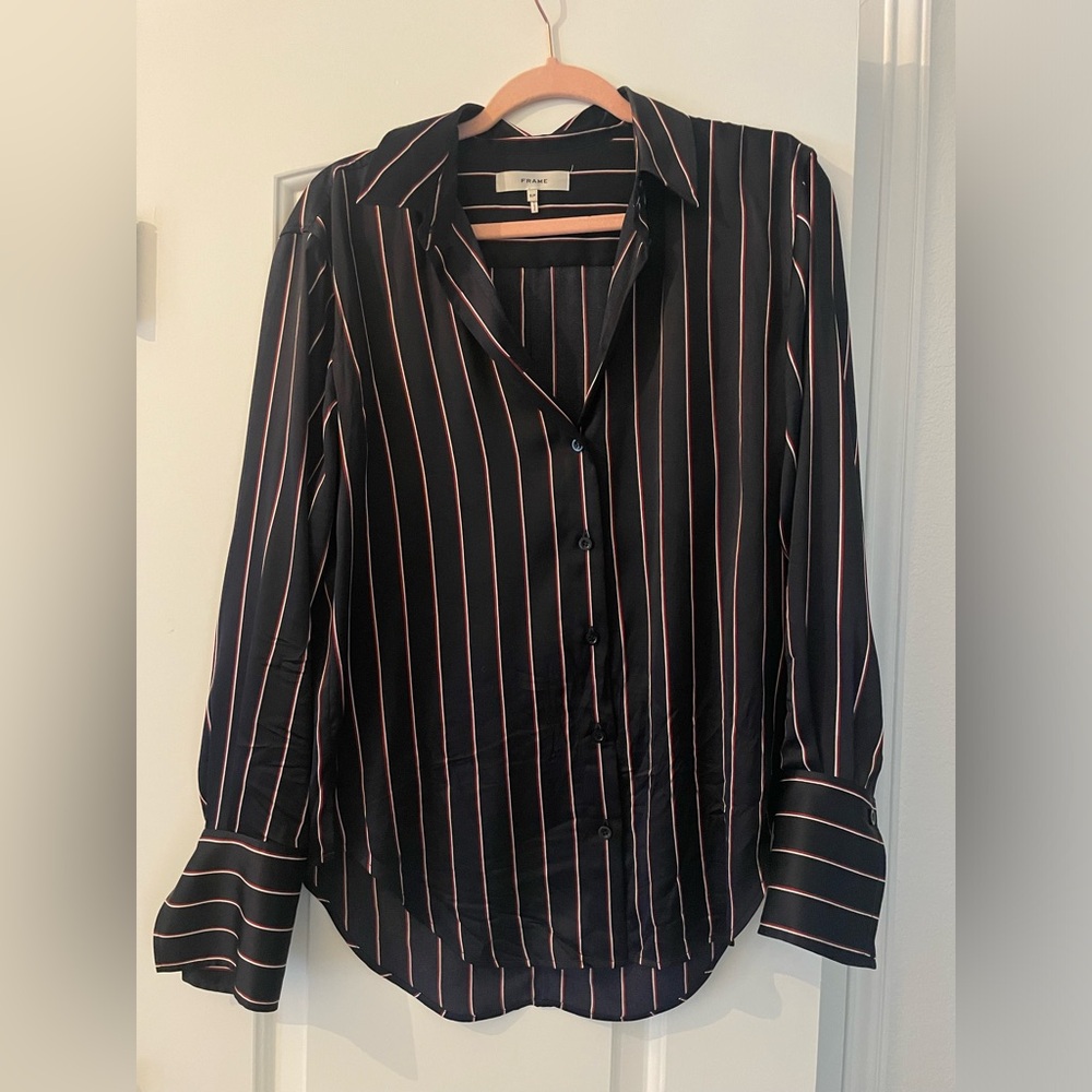 Frame Denim dark navy /almost black  Shirt with Red and White Stripes